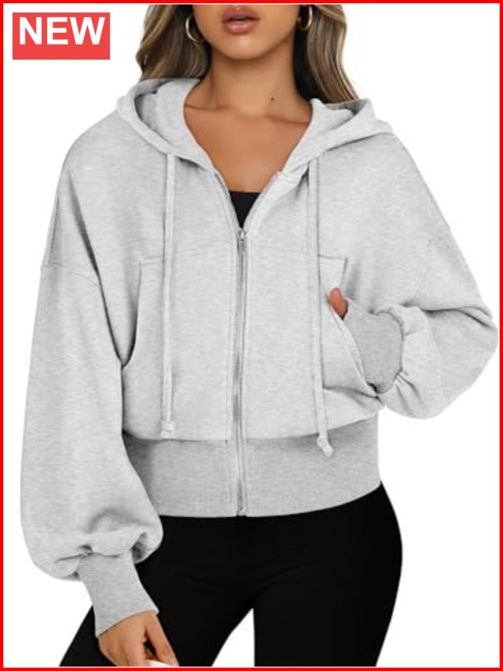 Women's Zip Up Cropped Hoodie Sweatshirt Long Sleeve Drawstring Pocket